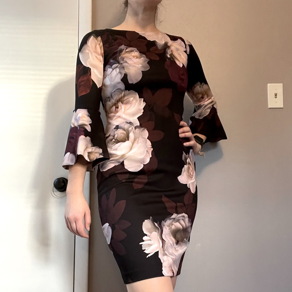 Calvin Klein floral bell sleeve dress